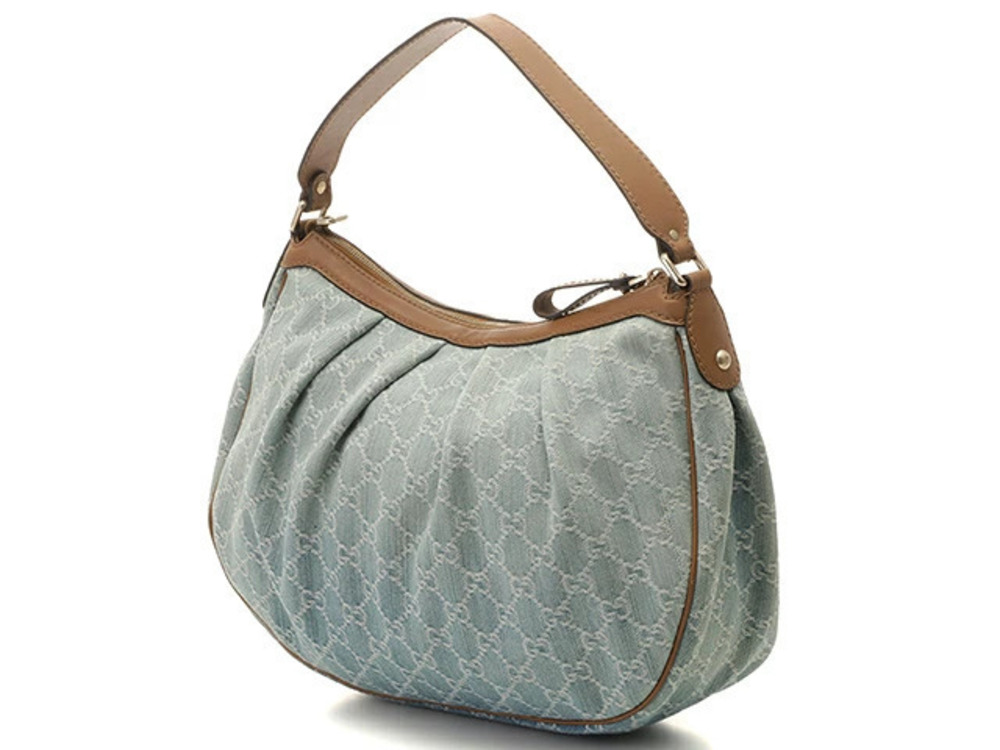 Gucci Sukey GG Hobo Bag Blue Brown Denim Leather - Picture 2 of 9